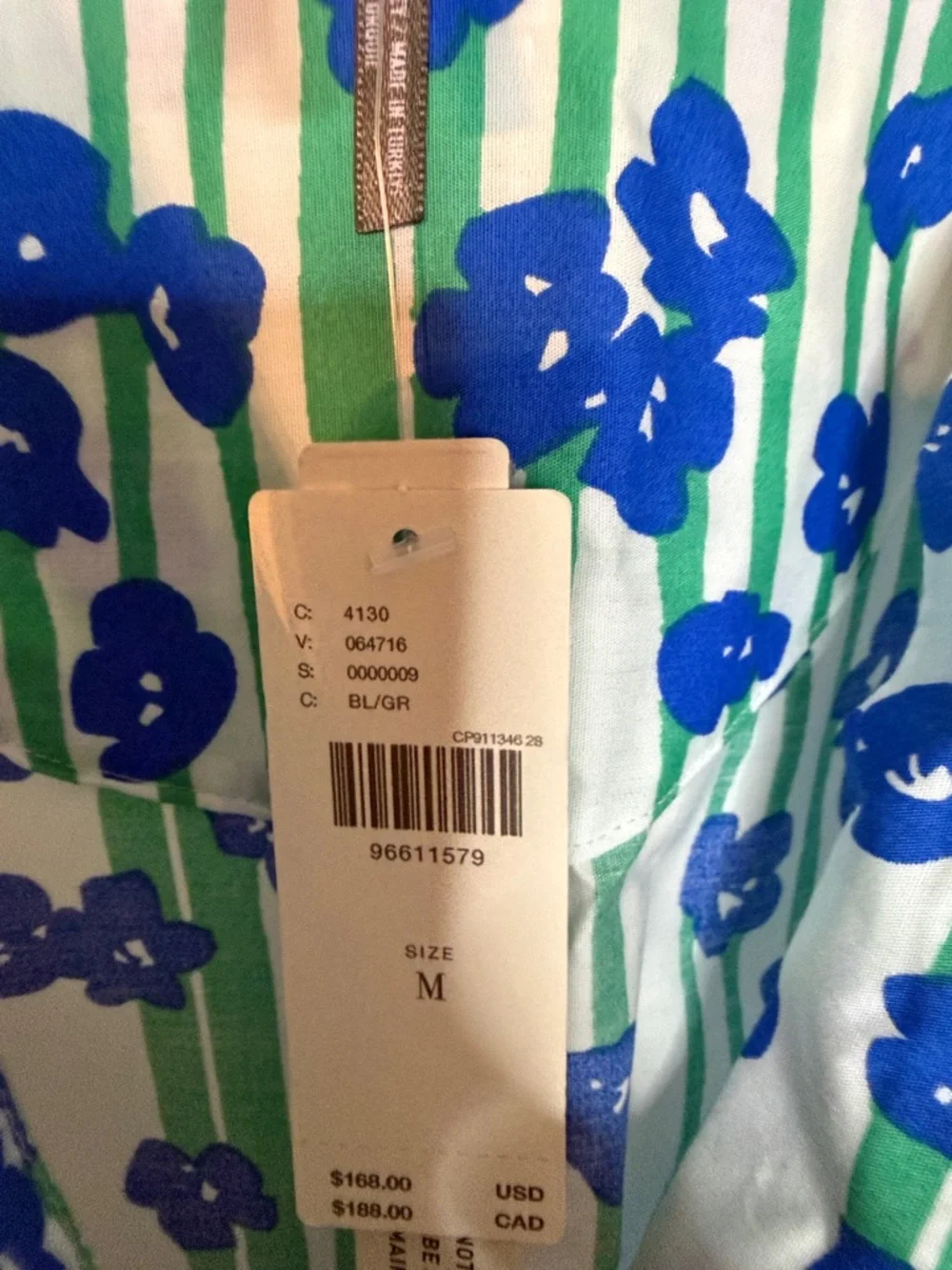 Anthropologie Somerset Blue Floral Tiered Maxi Dress with Green Stripe Accents - Picture 5 of 11
